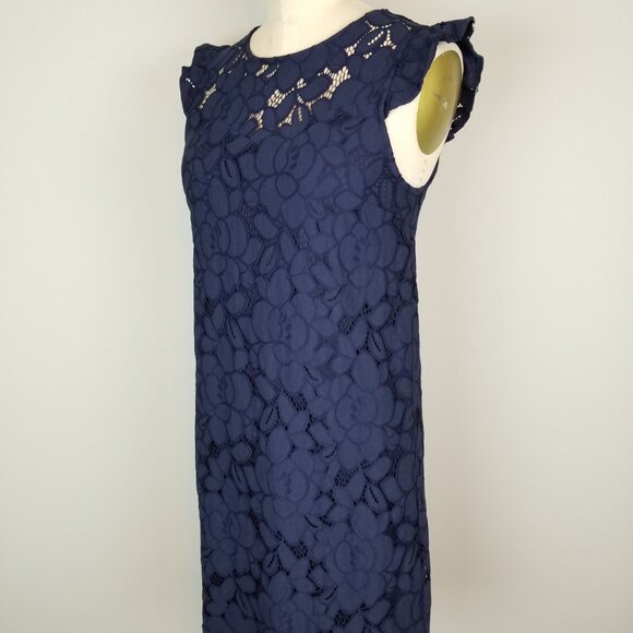 Monteau Navy Blue Lace Sheath Dress with Flutter Sleeves Women's Size Small NEW - Picture 6 of 11